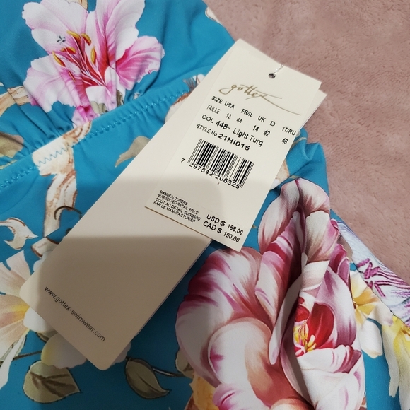 Gottex light blue turquoise halter spring floral swimsuit size 12 nwt - Picture 4 of 5